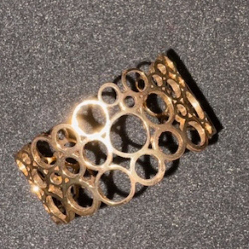 Vintage Shiny Gold Tone Bubbles Circles Modernist Cuff Bracelet